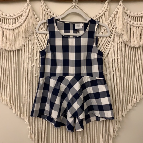 Anthropologie HD in Paris Navy Gingham Peplum - Picture 3 of 10